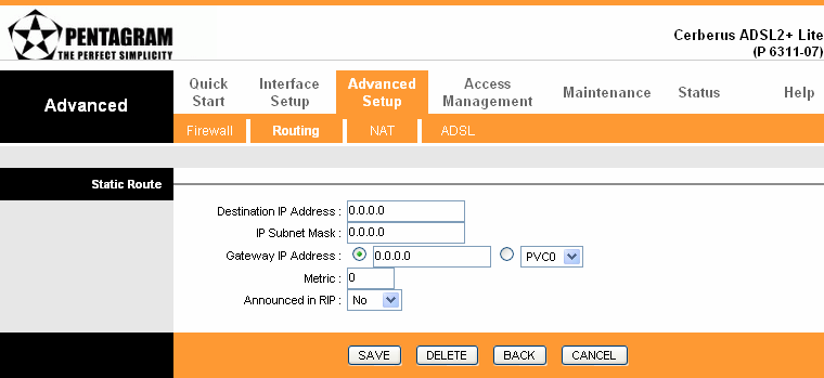 Routing Cerberus ADSL2+ Lite (P 6311-07) Niniejsza tablica pokazuje listę adresów IP punktów w Internecie, z którymi najczęściej komunikuje się twoja sieć.