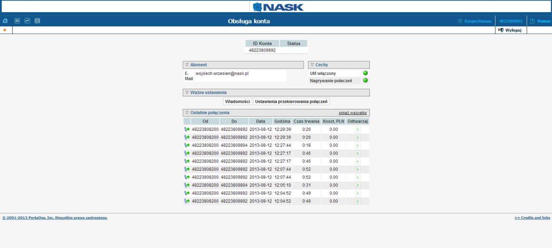 E-fax i Poczta głosowa użytkownik dla jednego Konta ma dyspozycji powierzchnię dyskowa o wielkości 00 Mb.