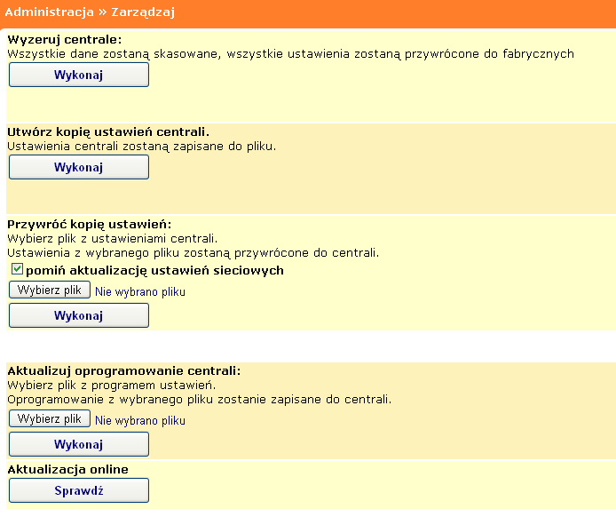 Panel serwisowy W zakładce Panel serwisowy znajdują się informacje o: danych podstawowych centrali, tj.