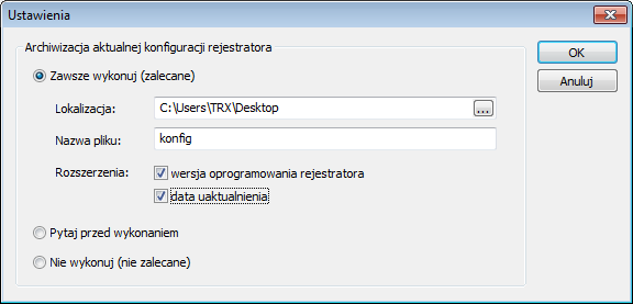 Rozdział 4: Opis funkcji programu Do zapisu ustawień rejestratora do pliku można użyć funkcji Konfiguracja rejestratora do pliku (patrz punkt 4.8.6.