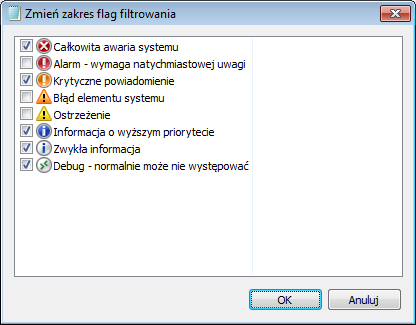 Konsola 2 Podręcznik użytkownika 4.11.1 Zakresy czasowe logów Przedział czasowy pobierania logów z rejestratora określa się wybierając odpowiednią opcję z menu rozwijanego pod paskiem narzędzi. 4.11.2 Wybór typu logów Wiersze na pobranej liście logów rejestratora można filtrować za pomocą przycisków: Priorytet zdarzeń oraz Użytkownicy.