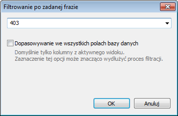 Rozdział 4: Opis funkcji programu Jeżeli parametry z wybranej zakładki zostały włączone do warunku filtrowania lampka obok nazwy zakładki zmienia stan z (czerwona) na (zielona).