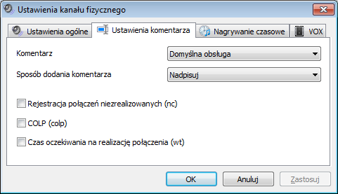 Konsola 2 Podręcznik użytkownika Ustawienia komentarza Zakładka pozwala na sterowanie komentarzami, które mogą być dodawane do nagrywanych rozmów: Komentarz określa zawartość treści pola Komentarz,