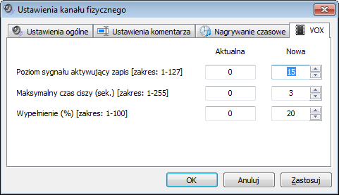 Rozdział 4: Opis funkcji programu Nagrywanie czasowe Zakładka pozwala na włączenie dodatkowych warunków sterowania nagrywaniem rozmów na wybranych kanałach: Brak nagrywanie na danym kanale odbywa się