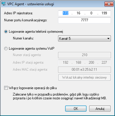 Rozdział 4: Opis funkcji programu Konfiguracja usługi vpcagent Po zainstalowaniu aplikacji VPC Agent na stanowiskach komputerowych, z których korzystać będą agenci, należy przystąpić do