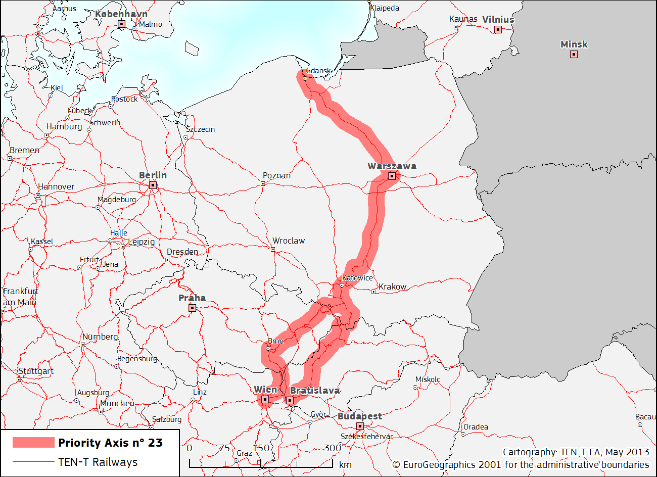 b) Gdynia/Gdańsk - Toruń - Włocławek - Łódź - Piotrków Trybunalski - Częstochowa - Katowice - Bielsko-Biała - Żywiec - Zwardoń 2) Transport kolejowy: a) Zgorzelec - Legnica - Wrocław - Opole -