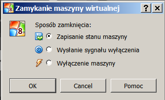 komputerze. Jeśli wyłączymy maszynę wirtualną, to będziemy mieli możliwość zapisani jej stanu, wtedy kolejne włączenie będzie dokładnie w miejscu, gdzie skończyliśmy.