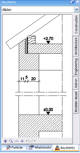 Allplan BIM Podstawy 13 Pasek narzędzi Funkcje podstawowe Użycie prawego klawisza myszy w obszarze poza rysunkiem umożliwia zapisanie aktualnej konfiguracji asystenta jako warstwy lub pliku NDW.