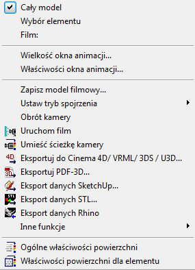 Allplan BIM Wizualizacja 211 Menu Opcja Zastosowanie Okno animacjicały model F4 Ustaw tryb spojrzenia Cały model widoczny F3 Powrót ALT+strzałka w lewo Elementy 3D znajdujące się na widocznych