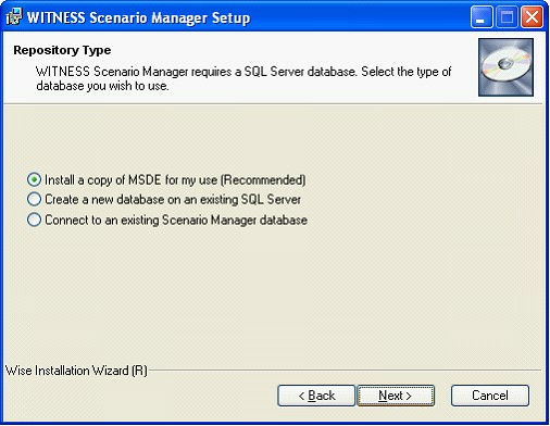 14.8.1 Instalacja menadżera scenariusza programu WITNESS na Windows XP UWAGA: Za pomocą tej instalacji, zainstalujesz MSDE.