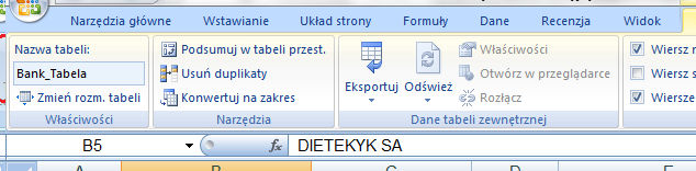 Przechodzimy do meritum: z wstążki Wstawianie wybieramy przycisk Tabela Przestawna, zostaje otwarte okno Tworzenie Tabeli Przestawnej.