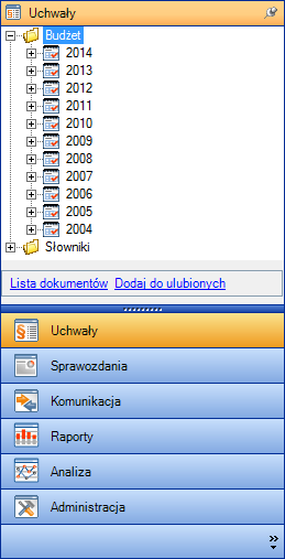 Rysunek 6. Lewy panel - okno modułów Każdemu modułowi programu przypisane jest osobne drzewo nawigacyjne.