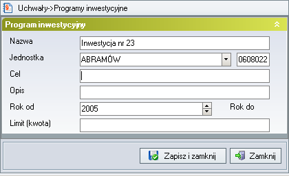 ne w tym słowniku są wykorzystywane przy definiowaniu zadań inwestycyjnych w słowniku Zadania wydatkowe.