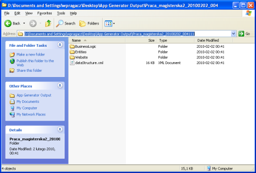 Wejdź do katalogu Praca_magisterska2_* Znajduje się tutaj wygenerowany kod, który może zostać załączony do dowolnej aplikacji.