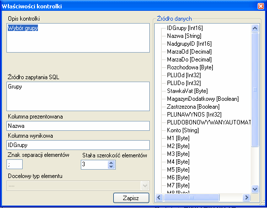 Formularz wywołania zestawienia ORDER BY).