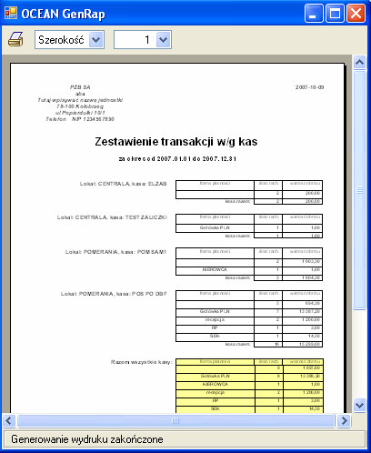 Dokumenty/raporty GenRap Rysunek 20 Efekt uruchomienia funkcji pokaż - Podgląd dokumentu/raportu Drukuj funkcja