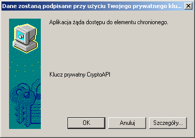 Kiedy pojawi się okno informujące o tym, że aplikacja żąda dostępu do elementu chronionego, wybieramy przycisk OK.