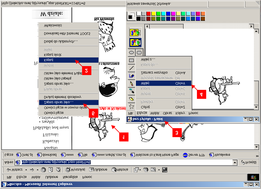 Kopiowanie grafik ze stron WWW 29 1. Wybór rysunku do skopiowania 2. Menu kontekstowe Kopiuj 3. Program do edycji plików graficznych Paint 4.