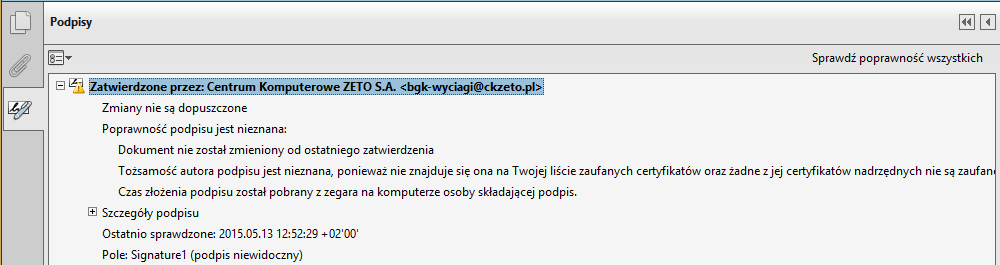 Rozdział 6 Instalacja certyfikatu Centrum Komputerowego ZETO w aplikacji Adobe Reader. Instalacja certyfikatu Centrum Komputerowego ZETO w aplikacji Adobe Reader X.