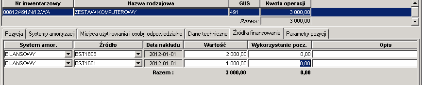 Zakładka Dane techniczne jest opcjonalna i służy do wprowadzenia wartości w zdefiniowanych wcześniej polach (patrz rozdział Klasyfikacje własne użytkownika i dane techniczne).