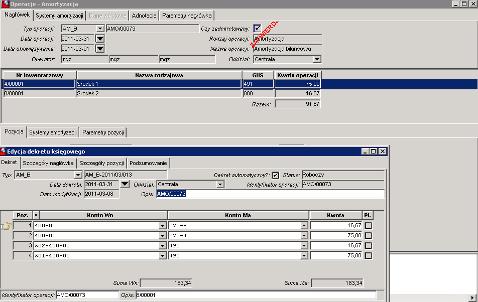 NIE automatyczny dekret tworzy się (sortuje) wg zdefiniowanych pozycji w szablonie dekretu.