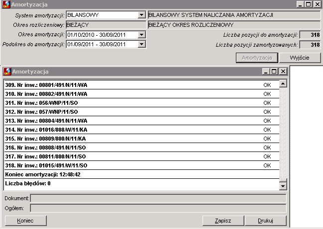 dotyczyć będzie amortyzacja. Należy kolejno naliczyć amortyzację dla domyślnego i pozostałych systemów amortyzacji w zadanym miesiącu. Uwaga!