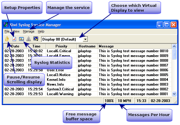 4. Podstawowa obsługa Kiwi Syslog Server Po uruchomieniu programu wita nas główne