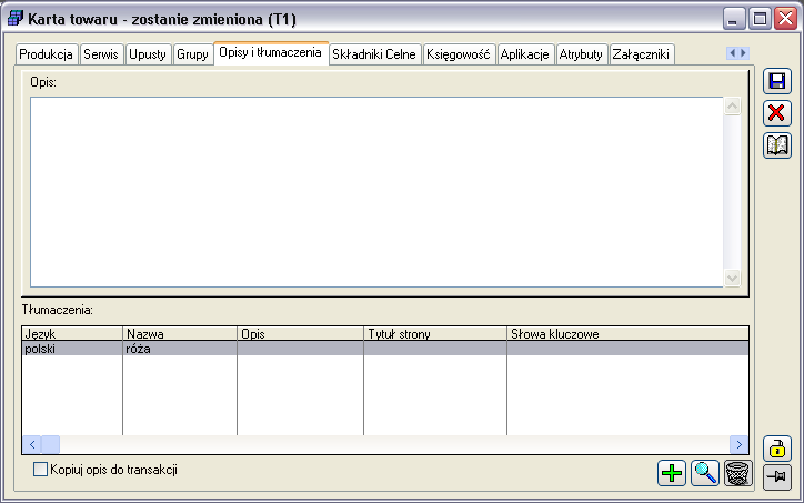 Rys. 2.95 Karta towaru, zakładka: Tłumaczenia.