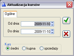 Import będzie wykonywany tylko dla tych walut, które są zarejestrowane w Systemie (dodawanie waluty odbywa się z poziomu okna: Waluty).