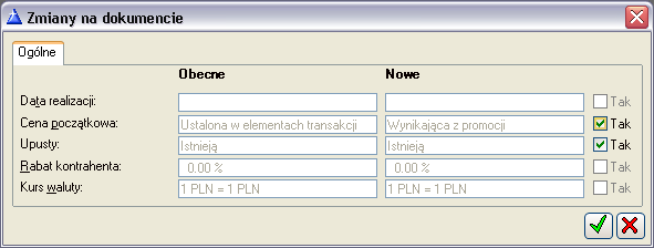 Daty realizacji dostępna tylko dla zamówień, Cena początkowa i Rabat kontrahenta dostępna na dokumentach, na których działają promocje, Kurs waluty dostępna na dokumentach, na których jest możliwość