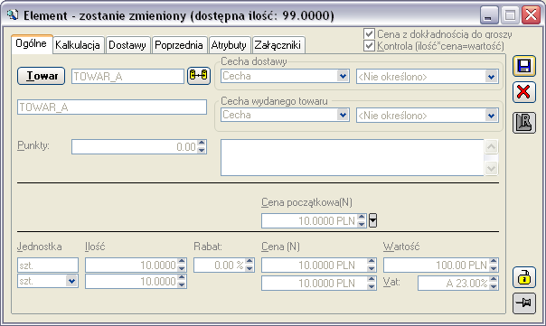 Zakładka: Ogólne Na zakładce znajdują się pola: Rys. 2.209 Element transakcji FS, zakładka: Ogólne.