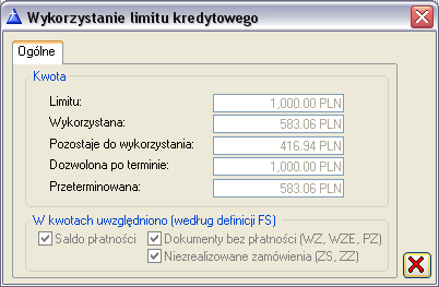 Rys. 2.24 Karta kontrahenta, zakładka: Limity kredytowe. Limit nieograniczony - zaznaczenie tego pola oznacza, że limit kredytowy Kontrahenta jest nieograniczony.