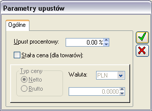 Każdy upust może być opisany notatką. Do podglądu i edycji upustu dla wybranego towaru lub grupy służy przycisk dotyczące upustu.