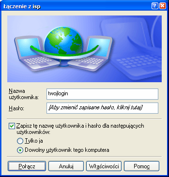 Okienko Zapora systemu Windows akceptujemy przyciskiem OK, a następnie także akceptujemy okienko właściwości połączenia isp właściwości.