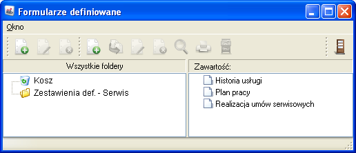 Podajemy nazwę formularza, np. Historia usług, zaznaczamy czy będzie to zestawienie utworzone w oparciu o szablon czy zaawansowane oraz czy ma być ono zapisane w rejestrze zestawień definiowanych.