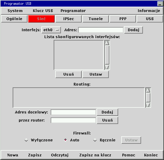 3.4.2. Zakładka Sieć Umożliwia konfigurację parametrów interfejsów sieciowych, routingu, oraz firewall'a.