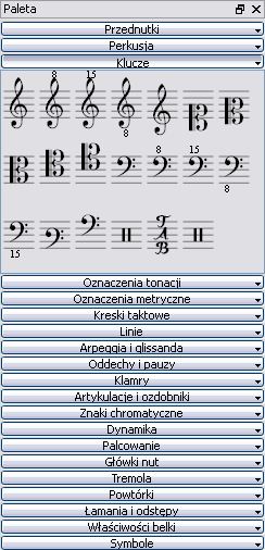 Elementy z palety można przeciągać i upuszczać do partytury.