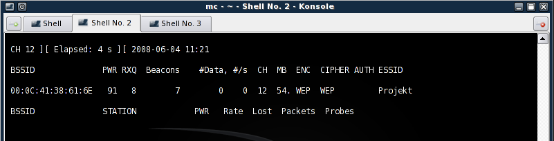 Rysunek 20Efekt działania polecenia airodump-ng c 12 w pakiety --bssid $macap rausb0 Teraz czekamy aż jakiś klient podłączy się do Access Pointa, gdy to już nastąpi airodump-ng poinformuje nas o tym