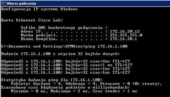 110 9. Integrowanie bezprzewodowych rozwiązań w sieciach lokalnych Rysunek 9.4. Konfiguracja IP komputera PC1, wraz z testem łączności 4. Przechodzimy do zakładki Controller, link Interfaces.