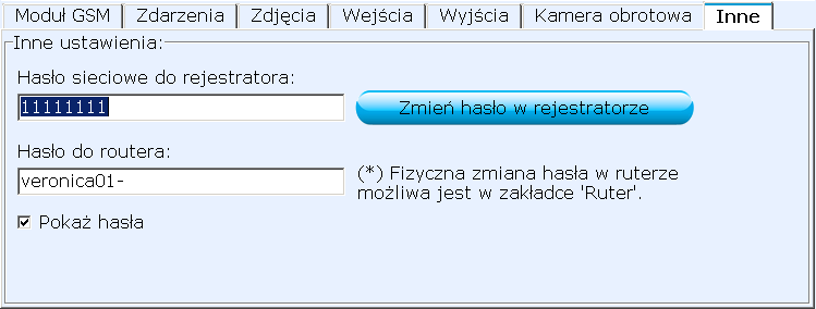 5.7. Zakładka Inne W zakładce Inne definiowane są ustawienia nieuwzględnione w poprzednich zakładkach. Hasło sieciowe do rejestratora umożliwia zmianę hasła dostępowego do rejestratora.
