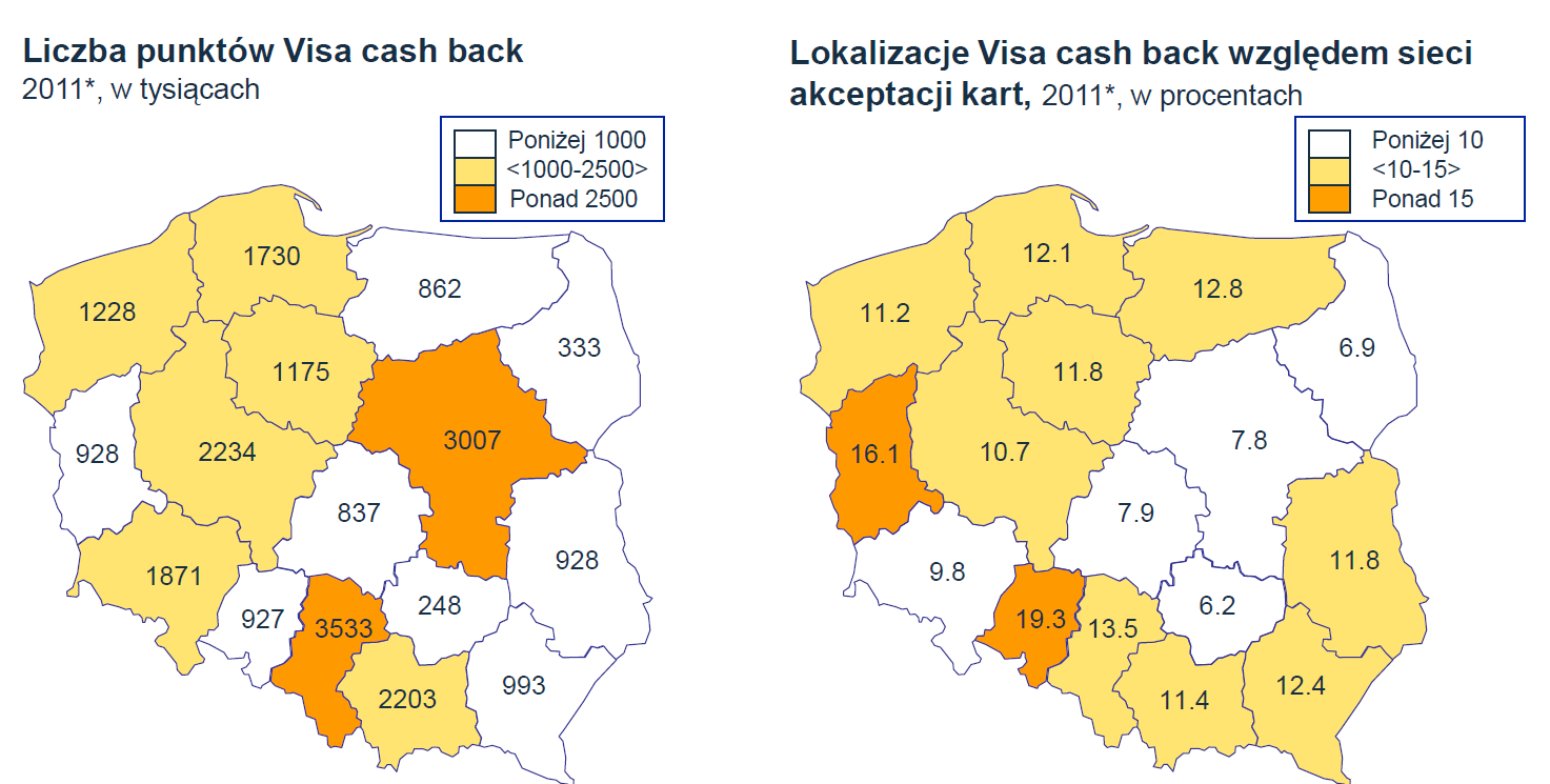 Wykres 35. Liczba punktów cash back w poszczególnych województwach Źródło: VISA Europe.