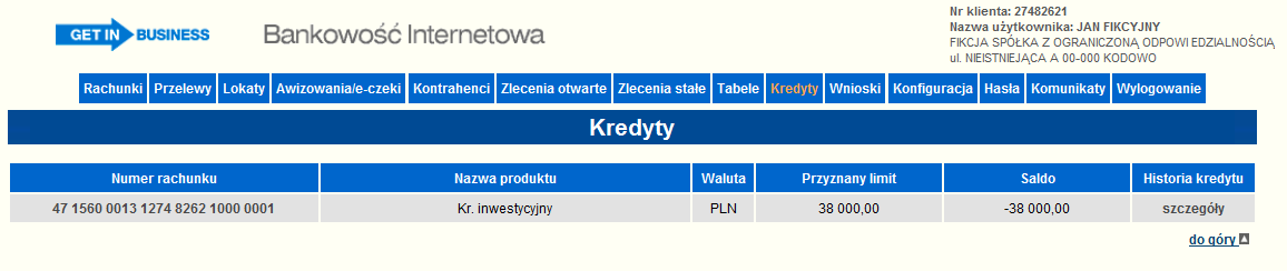 System pozwala na wydruk zestawień dla wszystkich danych prezentowanych dla kredytu. 2.