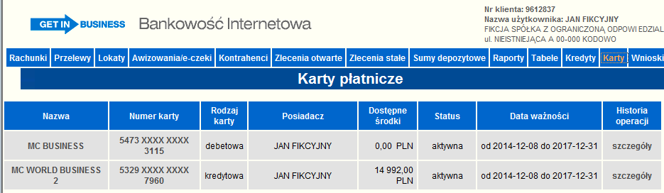 Ustawione uprawnienia umożliwiają: 1) Przeglądanie własnych użytkownik będzie miał podgląd tylko do kart, których jest posiadaczem 2) Przeglądanie wszystkich użytkownik będzie miał podgląd do