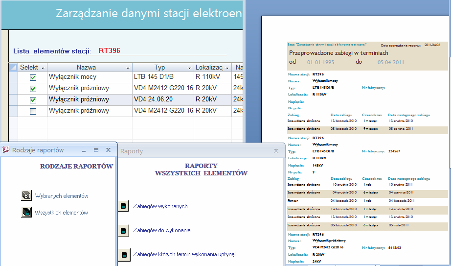 Nr 7(485) LIPIEC 2011 13 Rys. 10. Raporty zabiegów wykonanych (Źródło: opracowanie własne) gląd raportu, otwiera się raport Dane elementów.