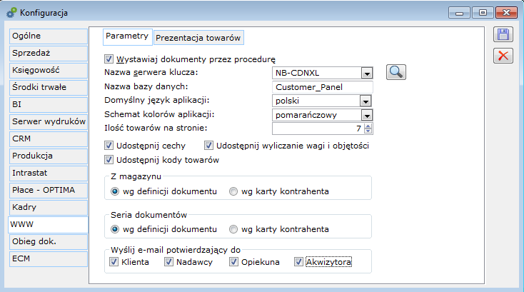 Parametr: Z magazynu: Rysunek 16.14 Konfiguracja, zakładka WWW, Parametry.