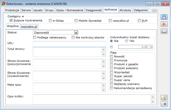 Rysunek 16.15 Konfiguracja, zakładka Sprzedaż, Parametry2: ustawienia SMTP. Treść wiadomości e-mail wysyłanej podczas złożenia zamówienia jest konfigurowalna z poziomu pliku mailconfirmpl.