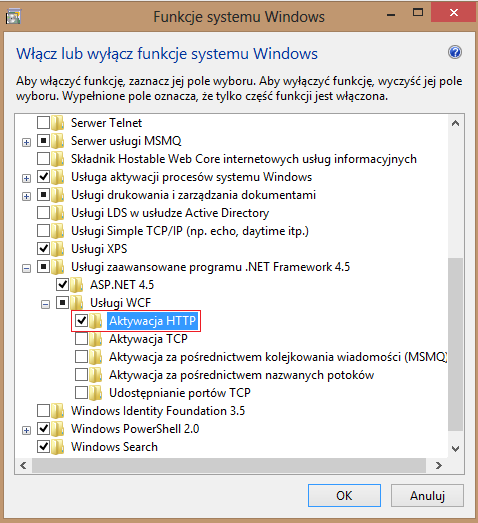 Rysunek 16.134 Funkcje systemu Windows, aktywacja HTPC.