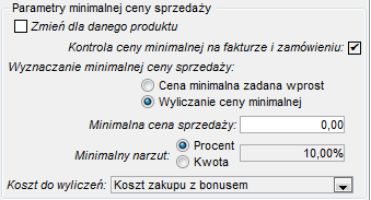 13.4. Minimalna cena sprzedaży Definicja sposobu wyznaczania ceny minimalnej została dodana do edycji klasy i towaru na zakładkę inne dane edycja jest dostępna dla użytkowników mających nadane prawo: