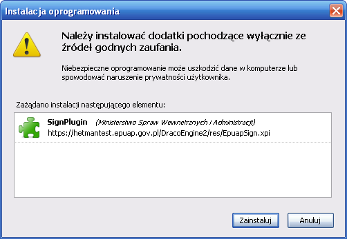 Instalacja wtyczki Aby zainstalować wtyczkę należy uruchomić przeglądarkę z uprawnieniami administratora.