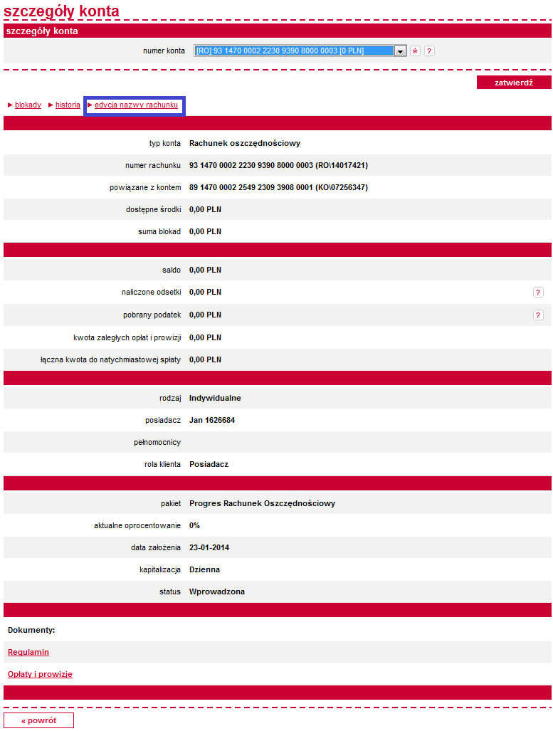 Możesz od razu nadać nazwę swojemu rachunkowi (np.